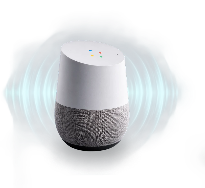 Google Home speaker with sound waves