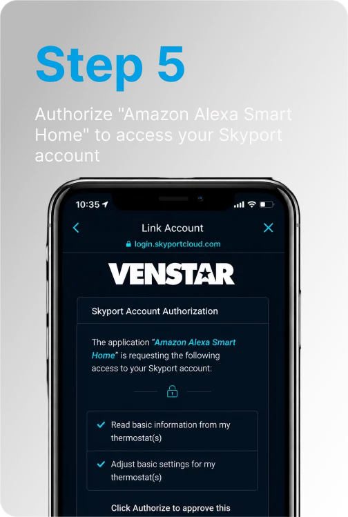 Step 5: Authorize Amazon Alexa Smart Home to access your Skyport account