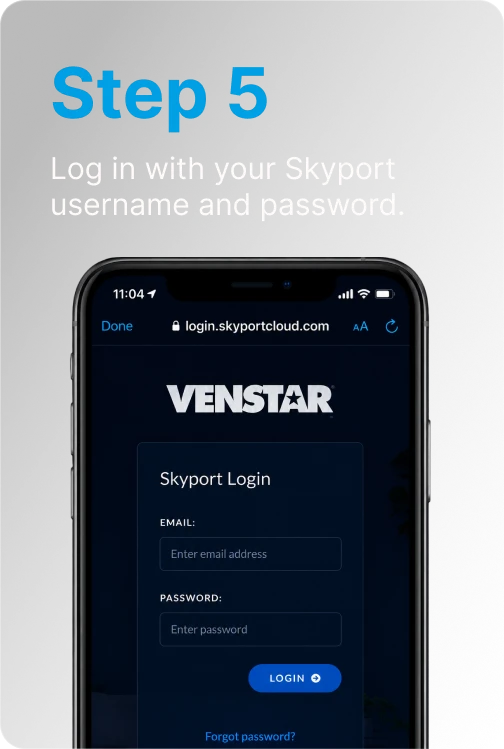 Step 5: Log in with your Skyport username and password