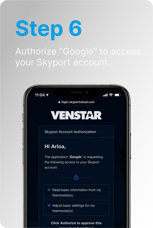 Step 6: Authorize Google to access your Skyport account